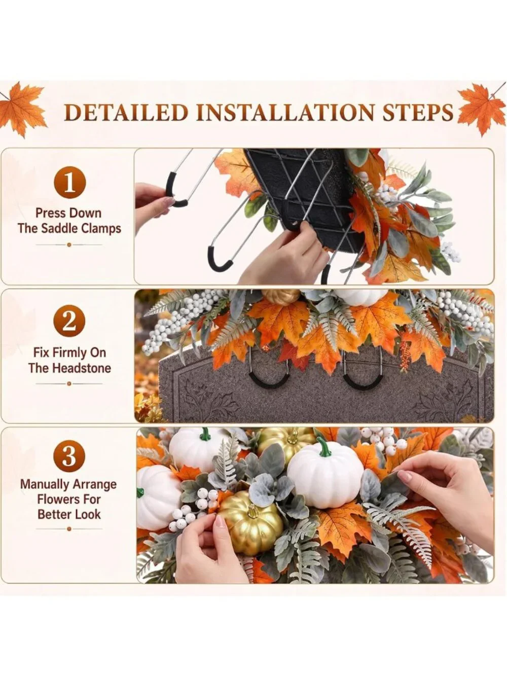 Autumn Floral Arrangement for Grave Decoration | Fall Pumpkins & Silk Flowers